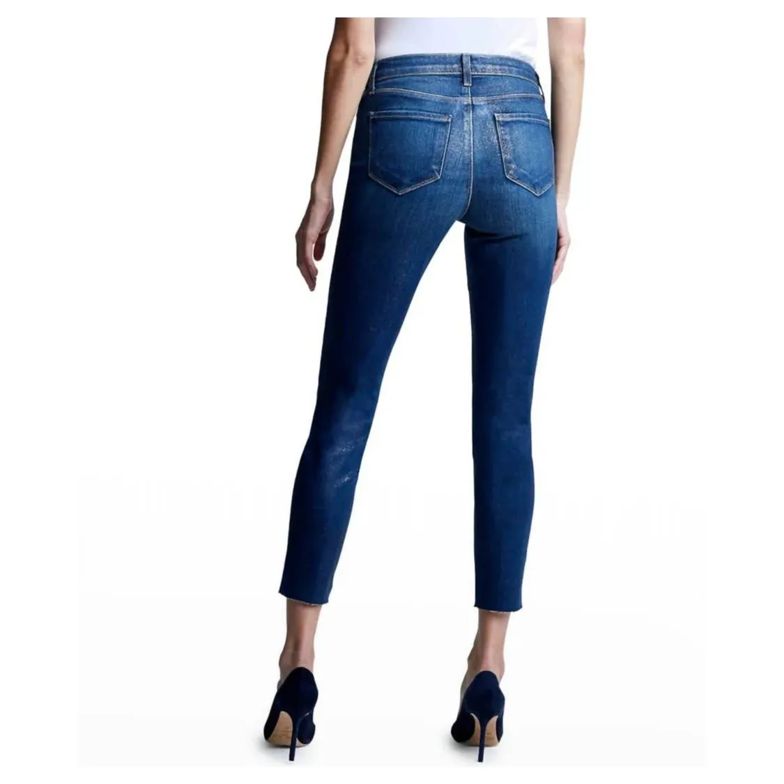 L'AGENCE El Matador French Slim Fit Fremont Gold Glitter Coated Jean Size 26 NEW - Image 3