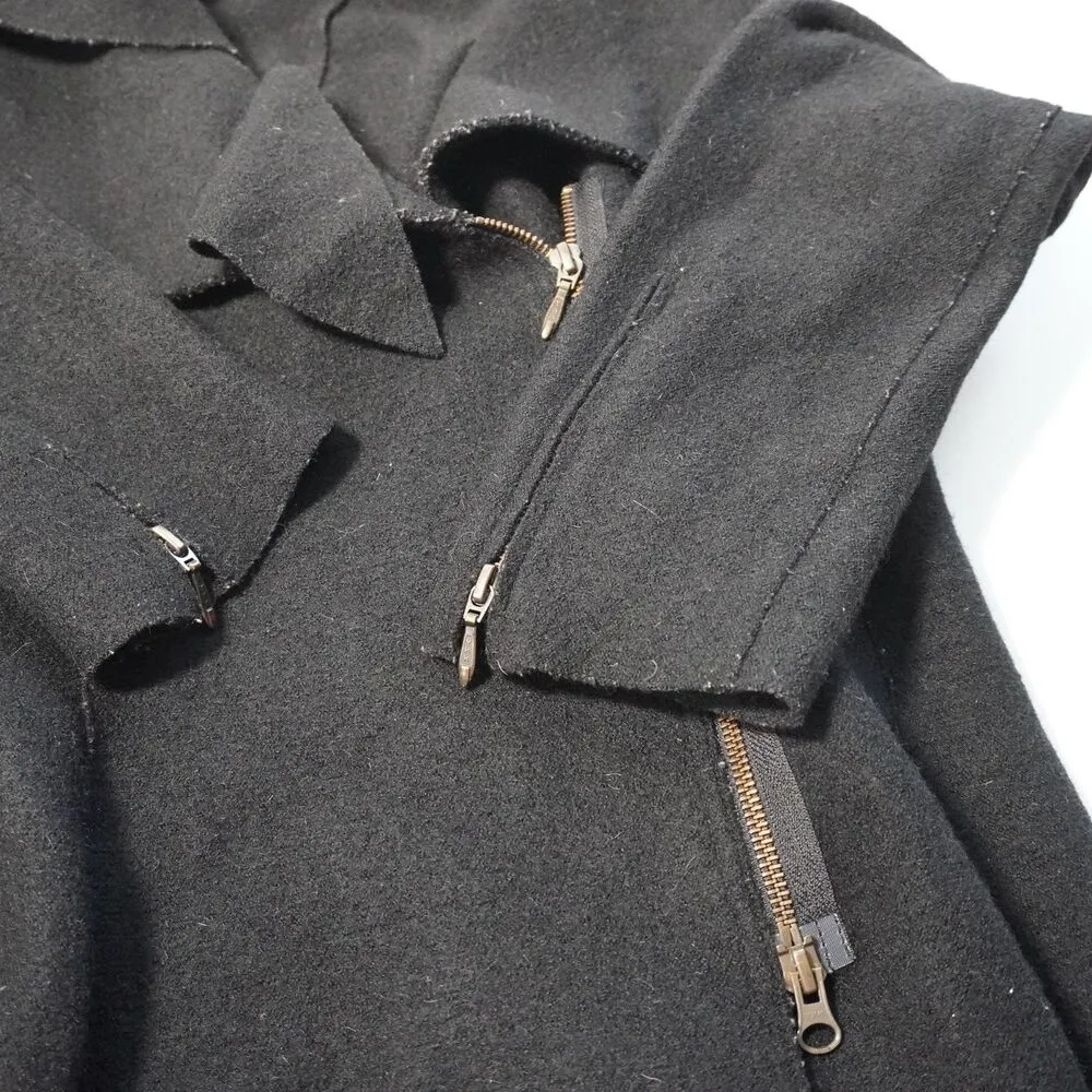 Peruvian Alpaca Boiled Wool Black Jacket Coat Asymmetric Zip Womens M Lagenlook - Image 3