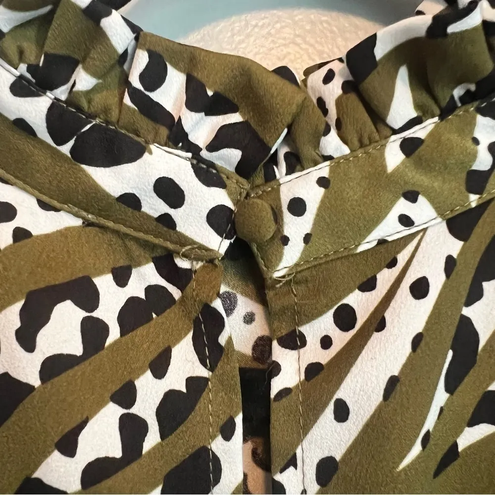 THML Animal Print Polka Dot Striped High Neck Ruffle Romper Size Medium - Image 5