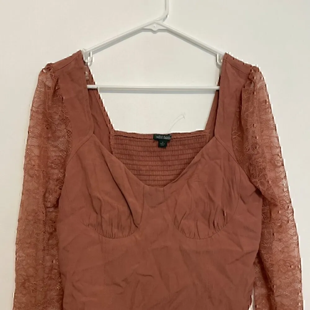 WILD FABLE Long Sleeve Lace Bustier Top Mauve Pink Brown Y2K 90s Cropped Crop M - Image 5
