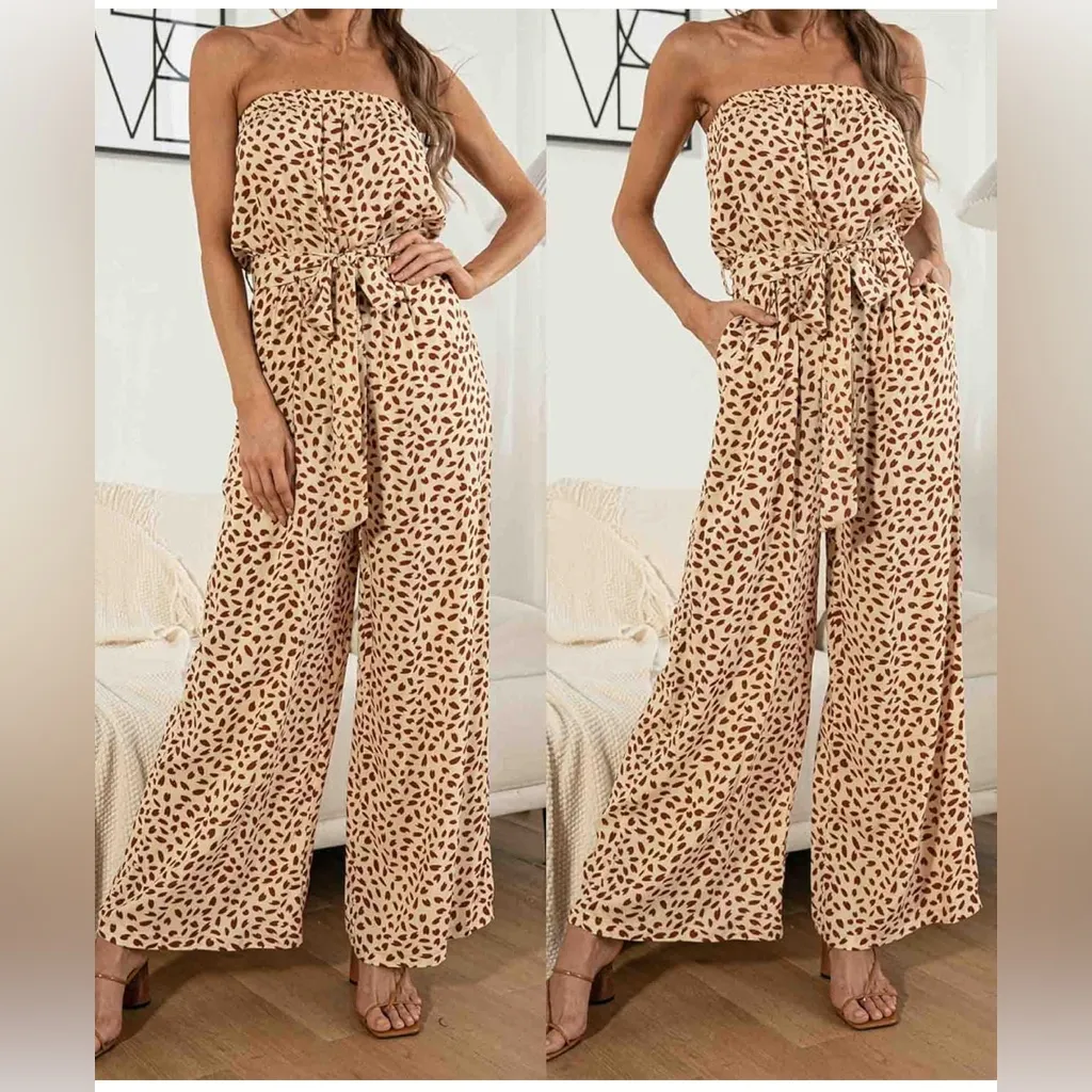 NEW Strapless Wide Leg Polka Dot Loose Jumpsuit S 25” inseam - Image 6