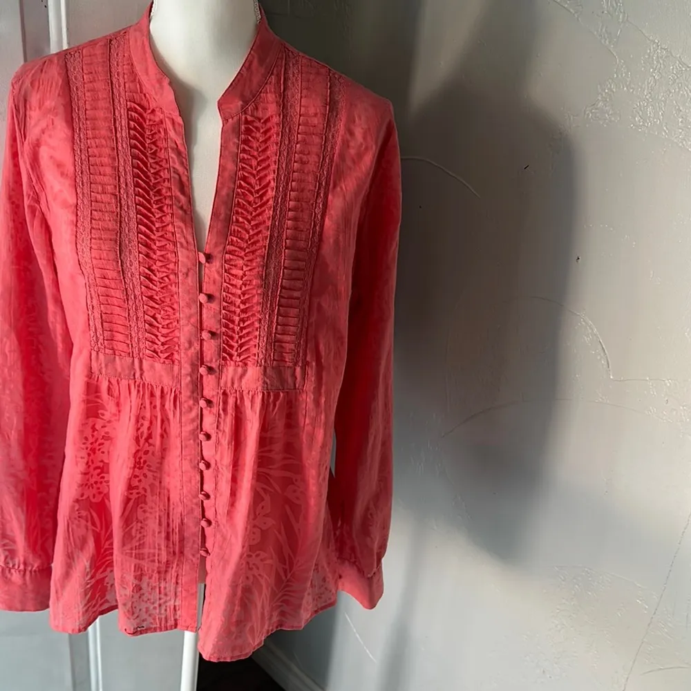 Emma James Orange Buttoned Pleated Blouse - Image 6