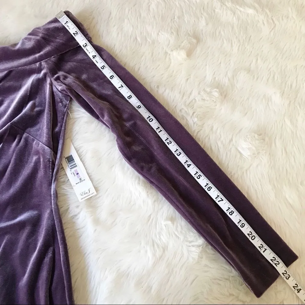 ELIZA J Velvet Off The Shoulder Dress Long Sleeve Short Sheath Purple Size 8 New - Image 15
