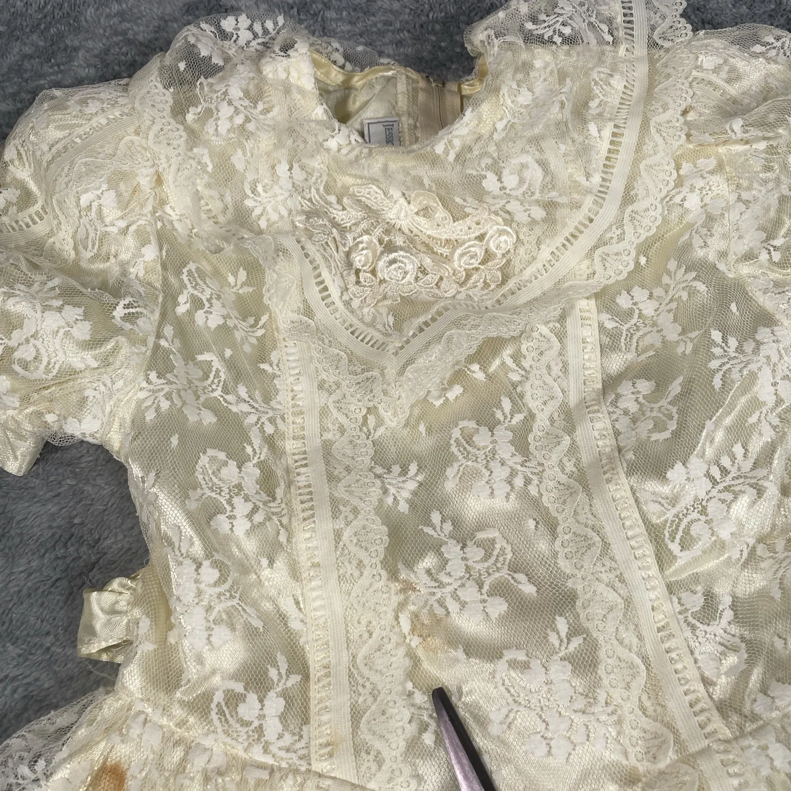 VTG GUNNE SAX Jessica McClintock Lace Ruffled Collar DRESS Size 7 CREAM - Image 9