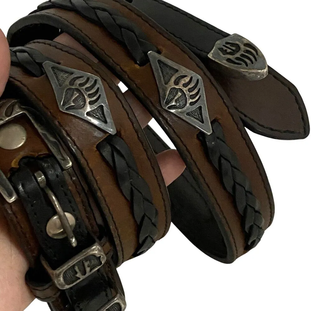 Vintage Southwestern South Wick Black Brown Leather S 40 Sterling Silver Conchos - Image 13