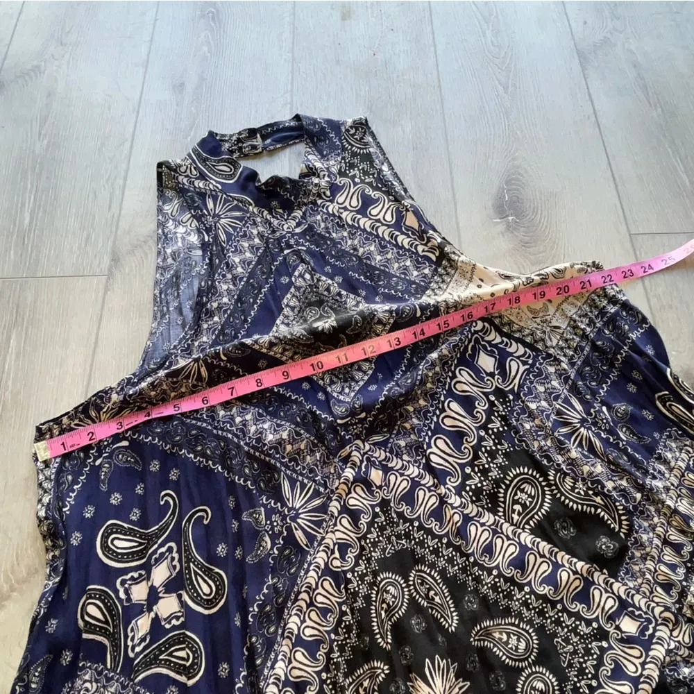 Beaux Halter Mini Dress Paisley High Neck L Navy boho - Image 10