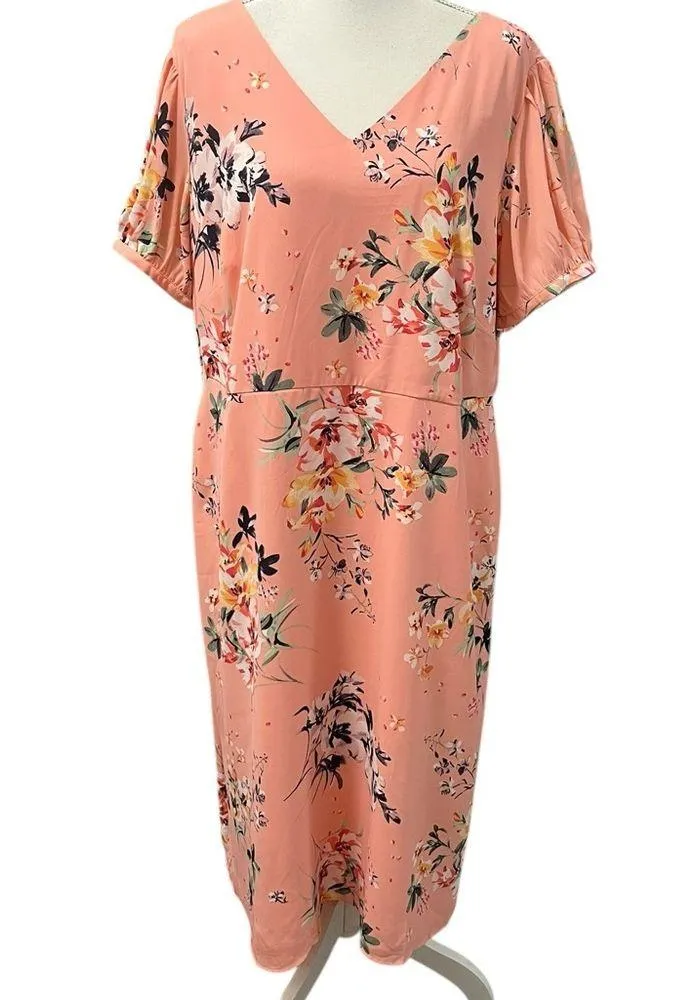 NWT LOFT Plus V Neck Peach Coral Floral Lined Dress Wedding Garden Tea Party 18 - Image 2