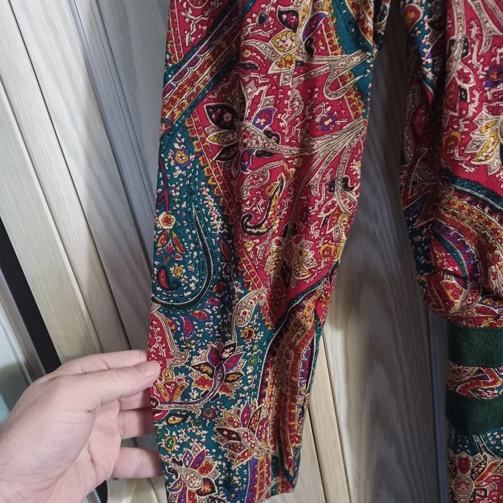 Vintage 80s Patty O'Neil floral Print Rayon Suede Dress Size 14 Red Green - Image 4