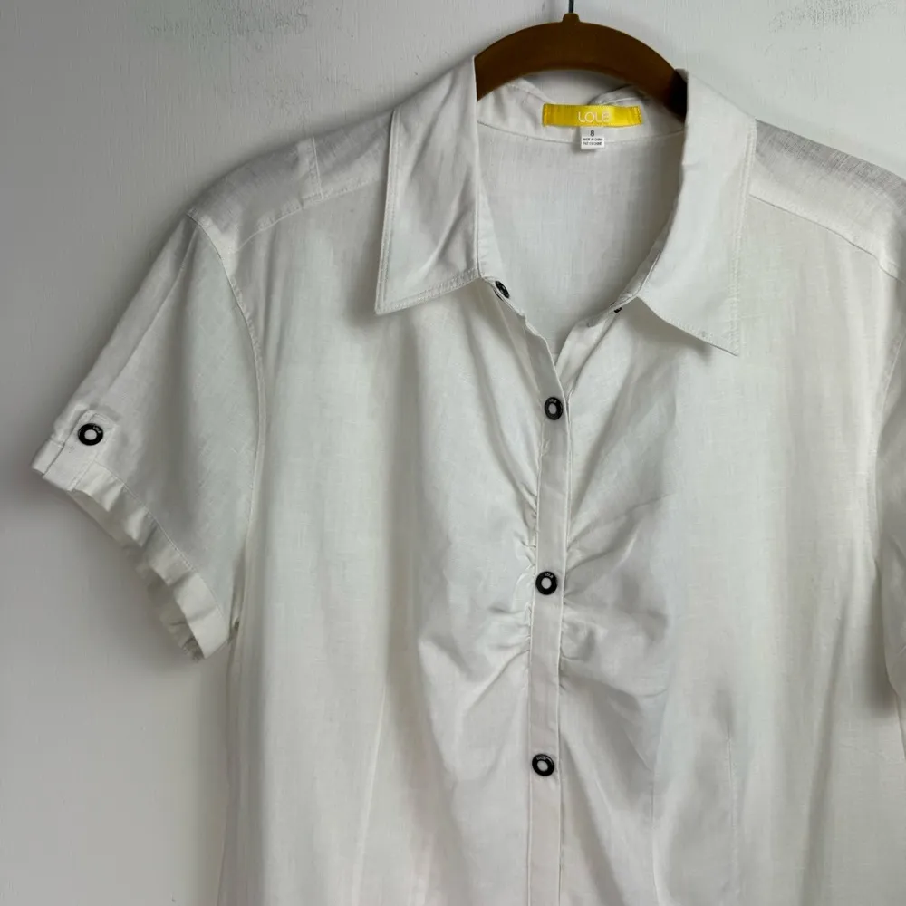 Lole Linen Cotton Blend Shirt Dress Sz 8 White Button Snap Boho Lagenlook - Image 7