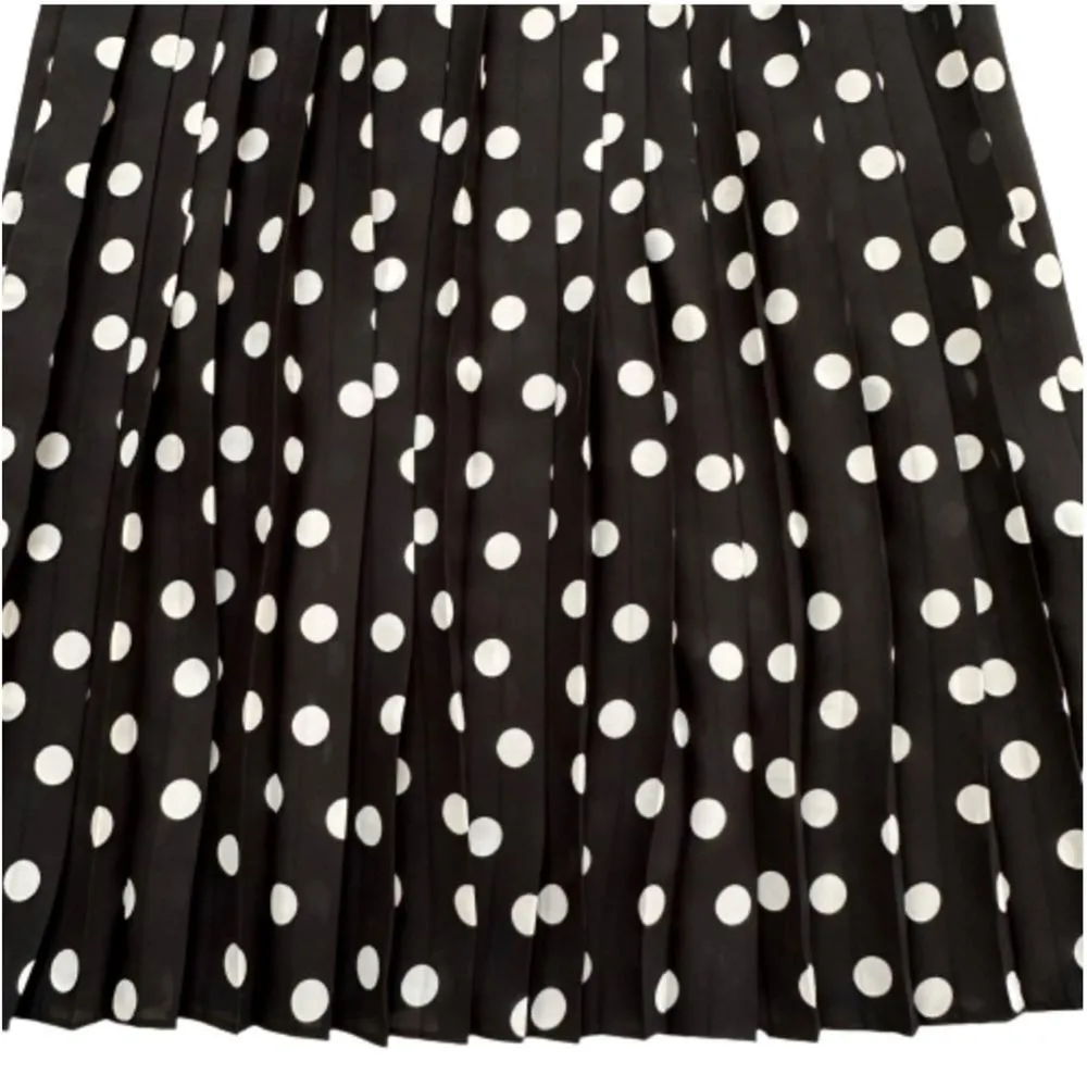 Zara Dress Black White Ivory Contrast Polka Dots Sleeveless Pleated Midi Small - Image 10