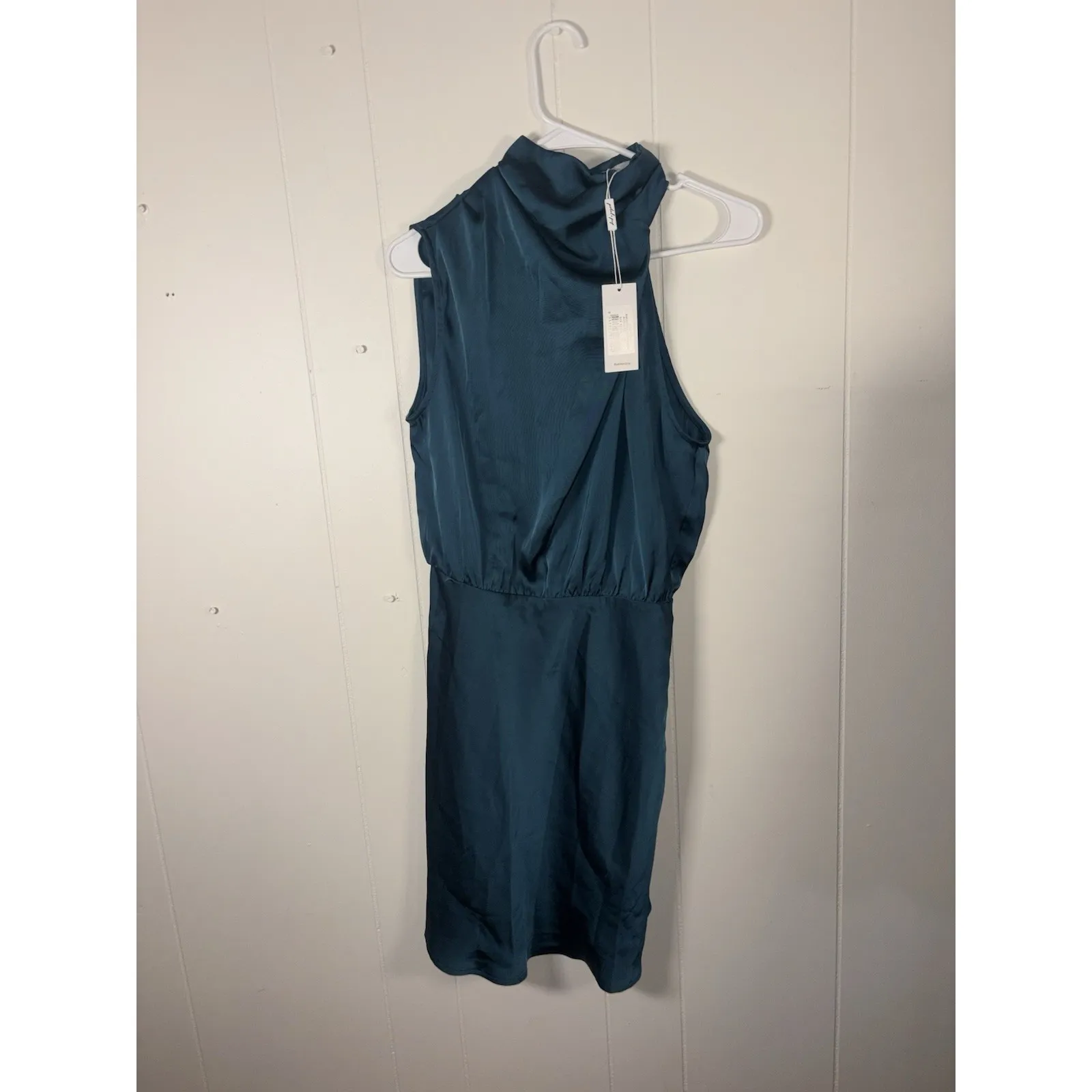 Petal & Pup Anabelle Teal Halter Neck Satin Sleeveless Mini Dress Size M NWT Blue Size M - Image 3