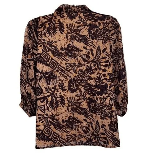 JOIE Coral & Plum Tropical Floral‎ 3/4 Sleeve Tie  Neck Blouse Size Small - Image 5