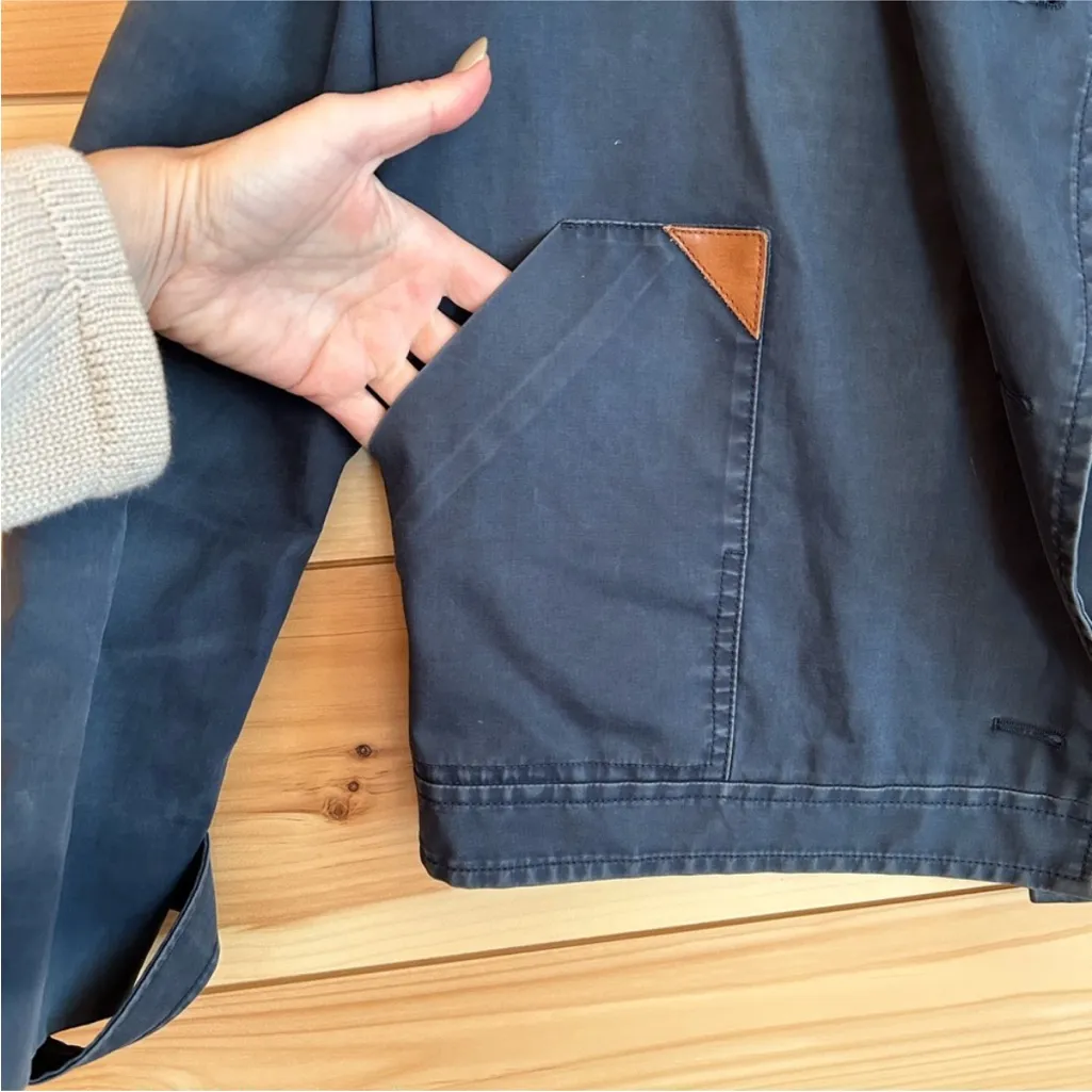 LACOSTE Navy Blue Cropped Waxed Canvas Trench Coat Utility Jacket Sz 40 - Image 14