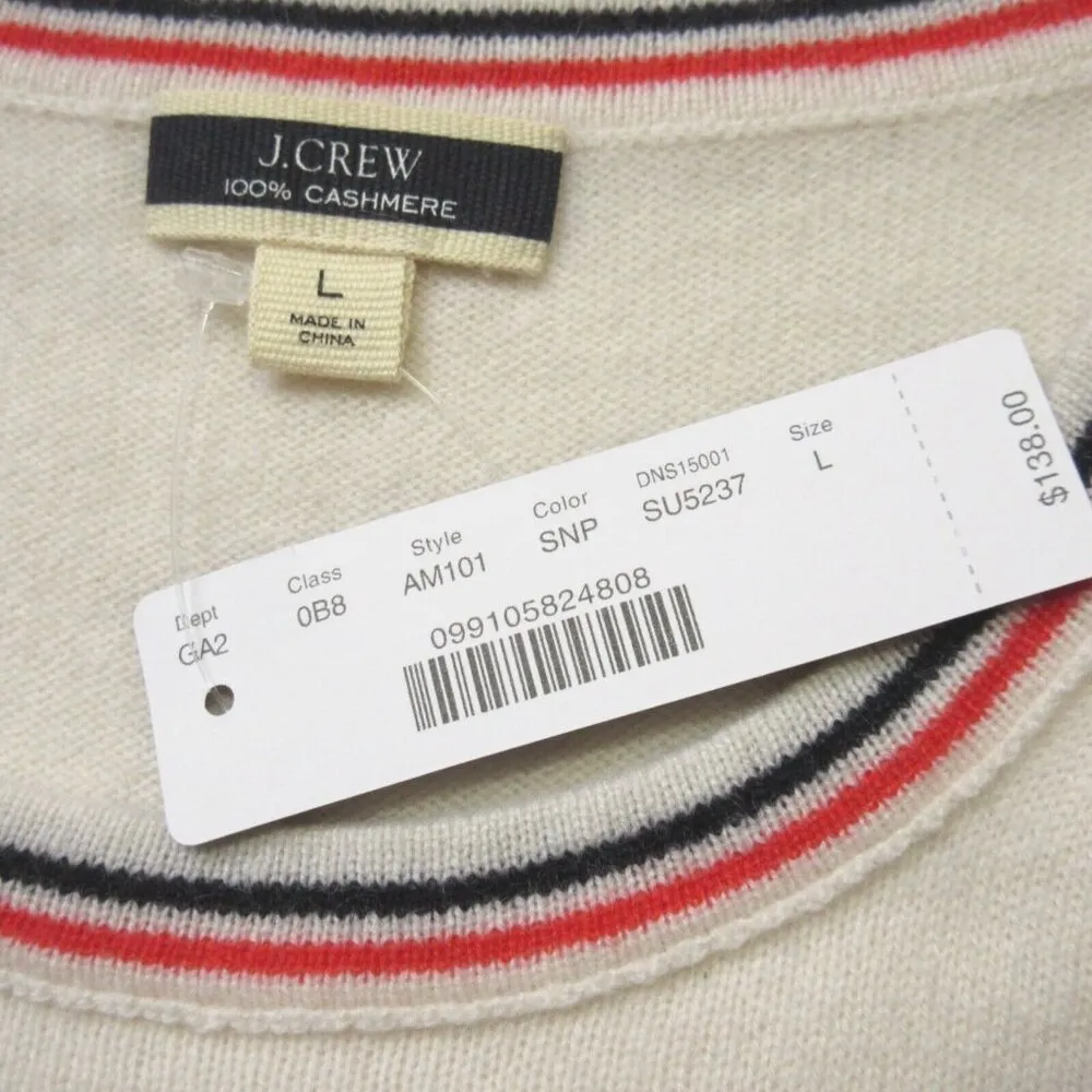 NWT J.Crew Cashmere Crewneck Sweater with Nautical Embroidery in Snow Navy L - Image 3