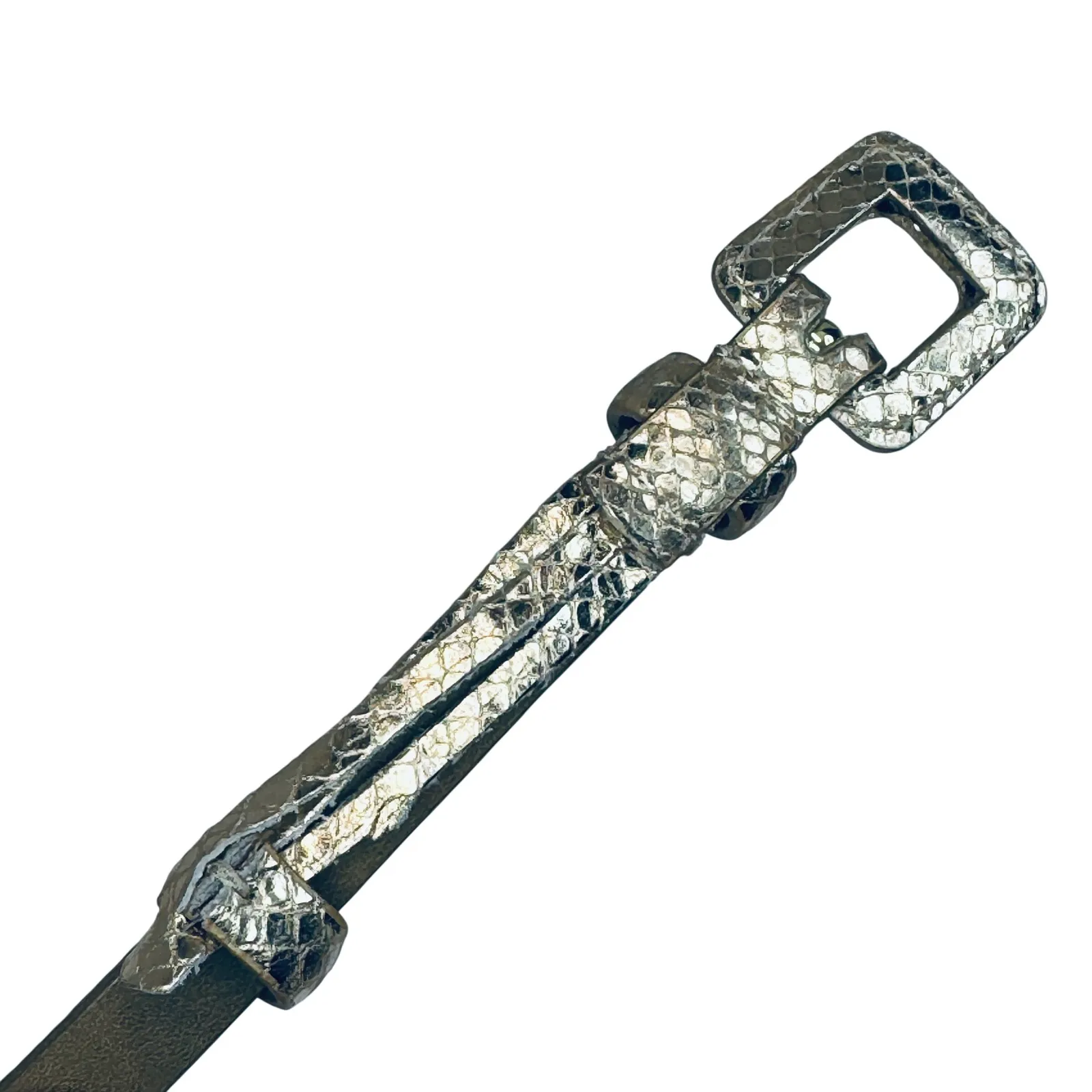 Talbots Gold Leather Skinny Belt Women's 1X Metallic Textured Chic Classic - Image 5