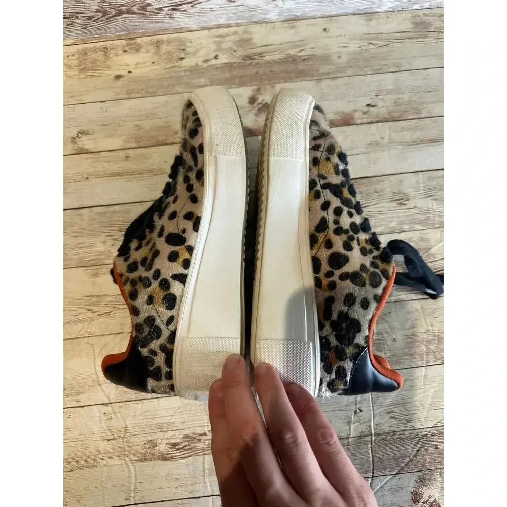 Sky Step Leopard Animal Print Platform Sneakers Size 6 Faux Fur Trendy Laces Brown - Image 6
