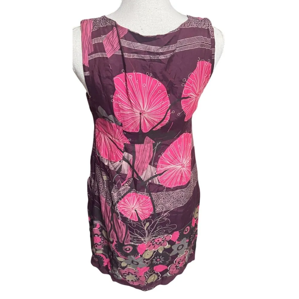White Stuff Mini Dress Purple Floral Silk blend sleeveless sz 10 Boho lace trim - Image 5