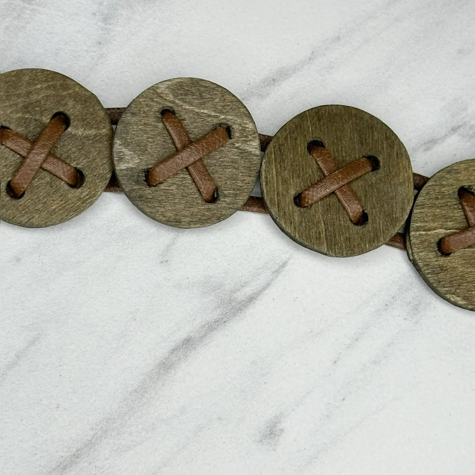 Wood Beaded Faux Leather Tie Belt Small (S) Boho Hippie Festival X - Image 12