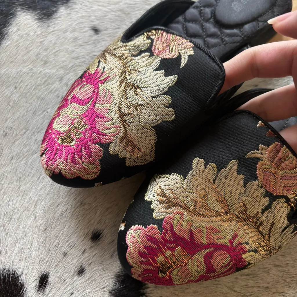 BIRDIES Women's Phoebie Slip On Mule Shoe In Black‎ Floral Size 6 - Image 3