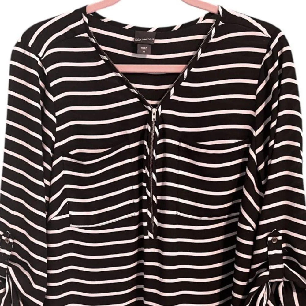 Covington Semi-sheer Striped Tunic Top Blouse 1/2 Zip Tab Sleeves 1X Plus Size - Image 7