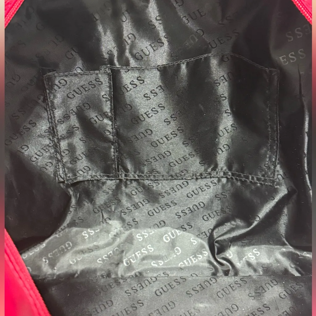 GUESS Vintage Patent Logo Duffle Weekender Bowling Bag Red/White RARE! - Image 9