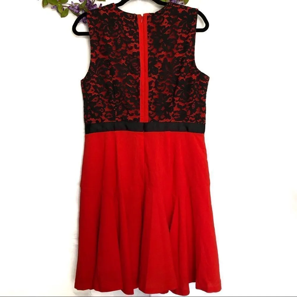 Metaphor Fit and Flare dress, black lace over red - Image 2