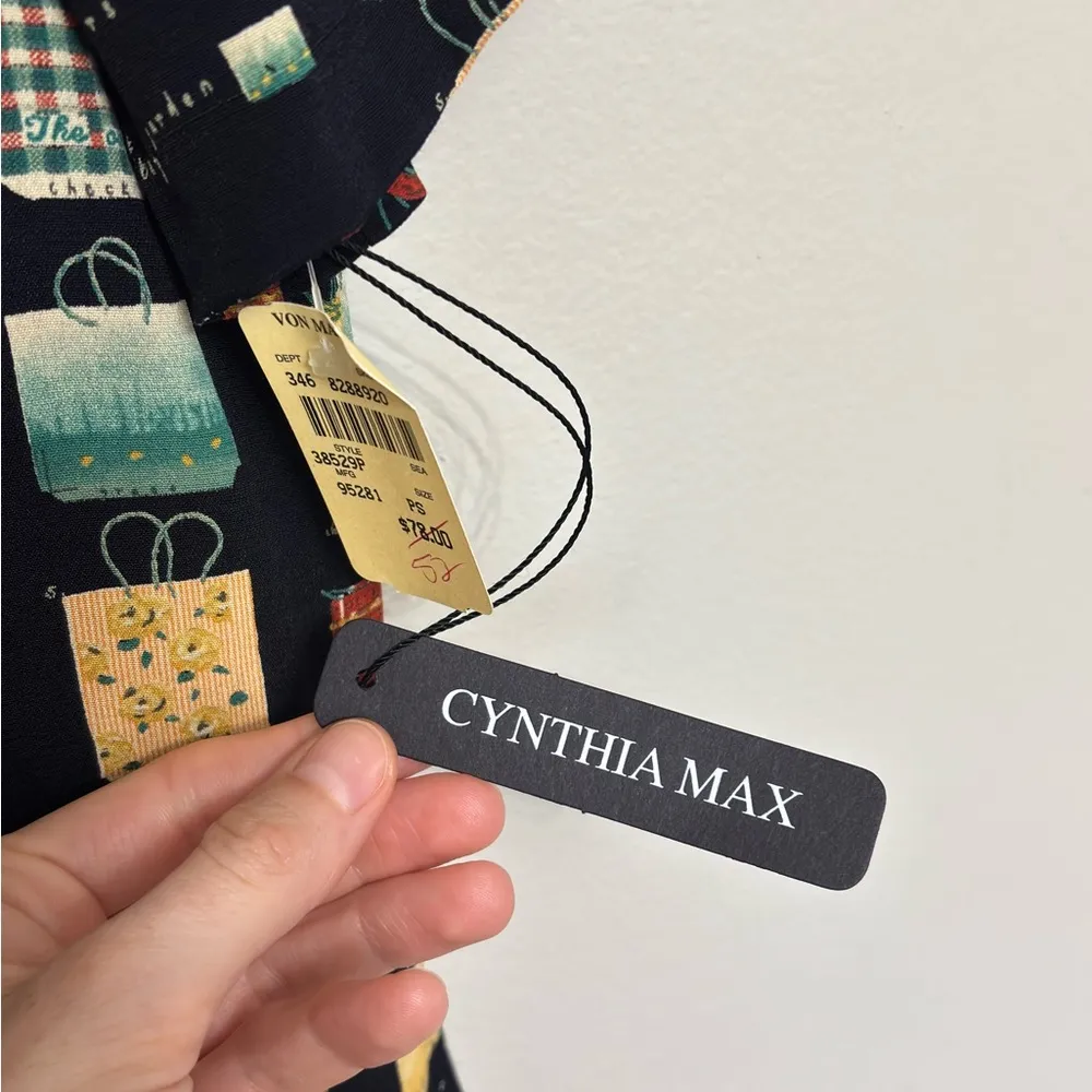 NWT Deadstock Vintage Cynthia Max Shopping Bag Printed Blouse - Size S - Image 5