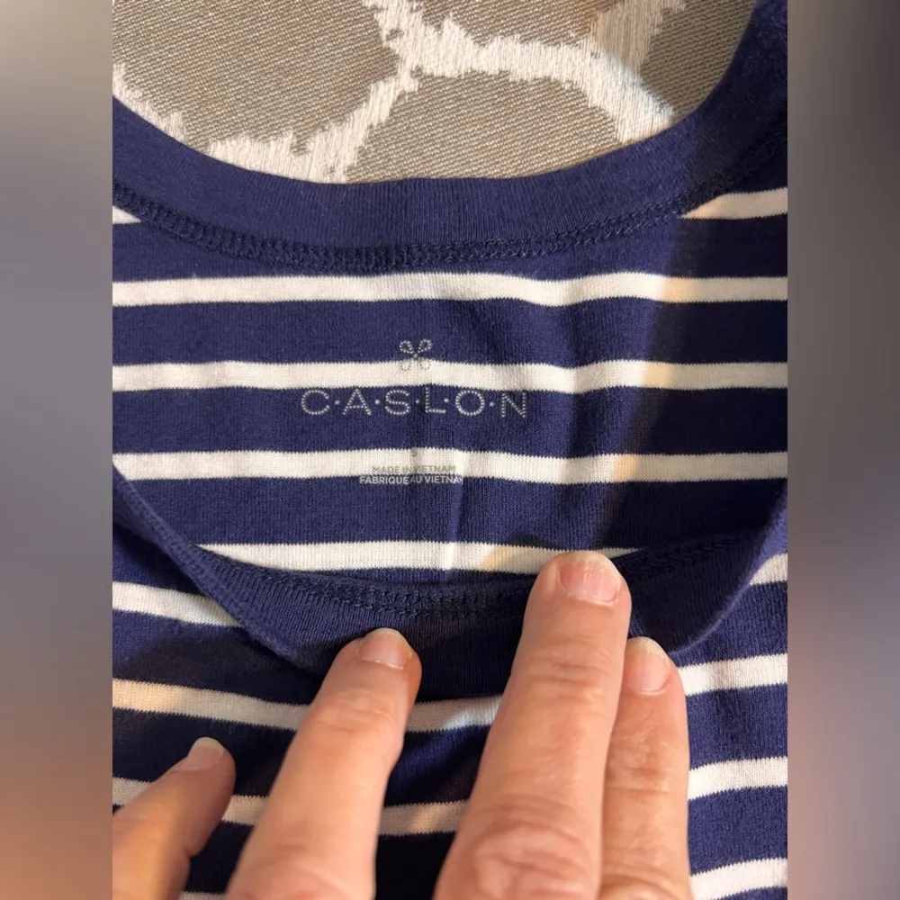 Caslon Blue and White Fitted Ribbed Tank Top nautical summer beach tennis prep - Image 2