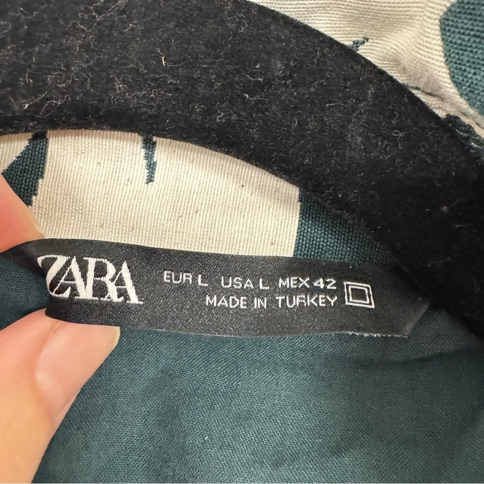 Zara Green Cream Large Floral Print Oversized Jacket Womens L Boho Boxy Fit - Image 7