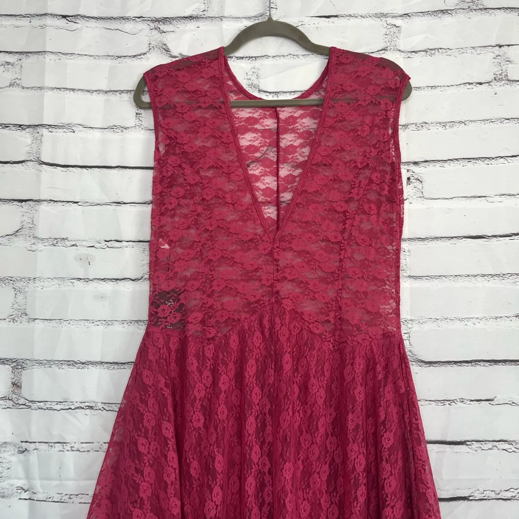 R.Vivimos Pink Lace Asymmetrical Midi Dress Women’s XL Deep V Sleeveless NWT Red - Image 6
