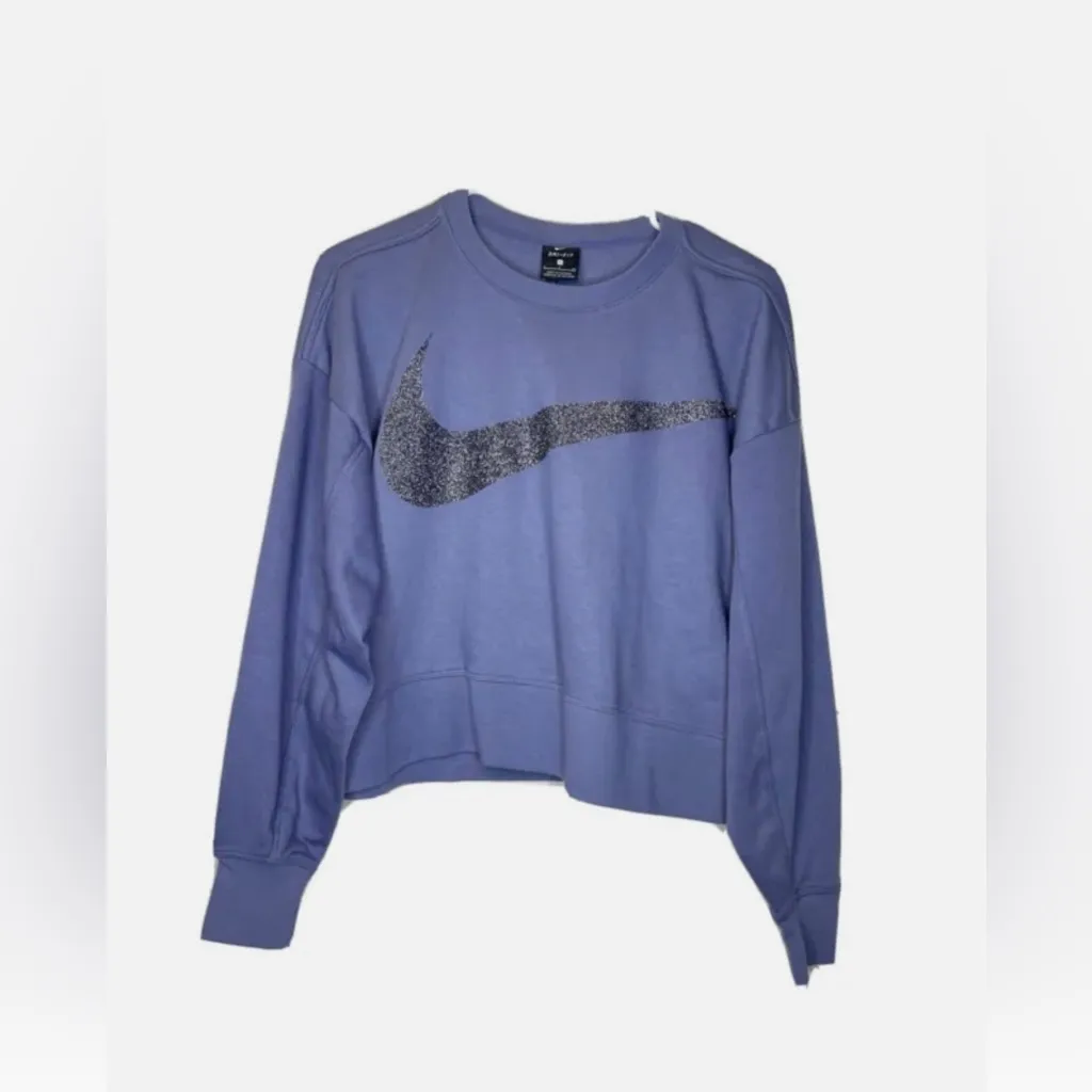 Nike Women's Dri-FIT Fleece Sparkle Logo Top Pullover Oversized Blue Size S - Image 3