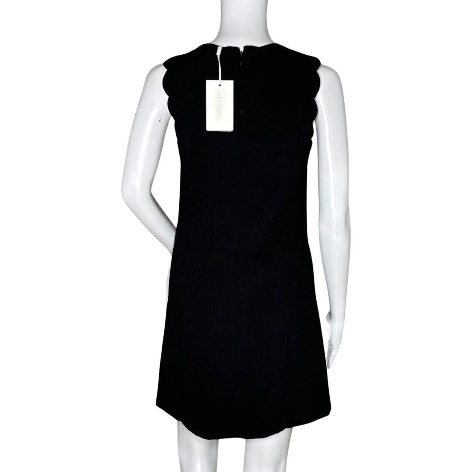 Foxiedox Dress Womens XS‎ Black Lina Scalloped Collar Sheath Neutral Minimalist - Image 3