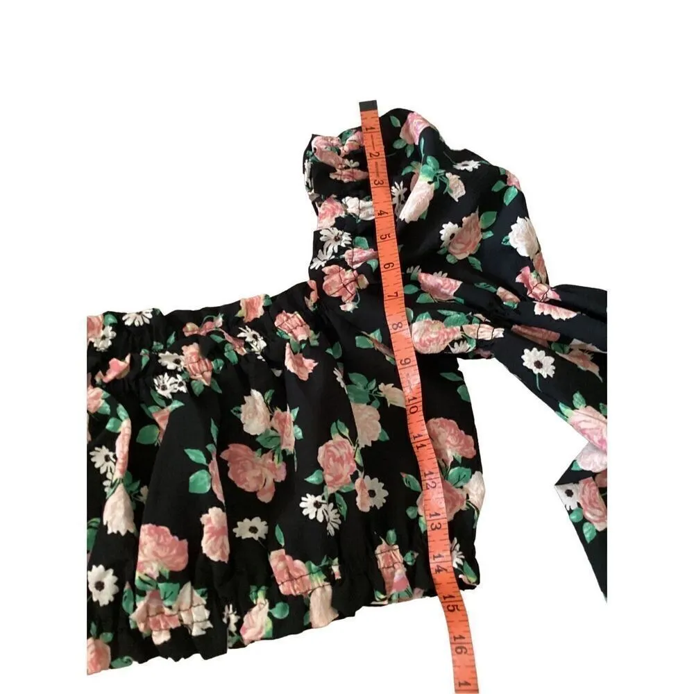 Divided by H&M Floral Crop Top Cold Shpulder Boat Neck Cropped Blouse - Image 13