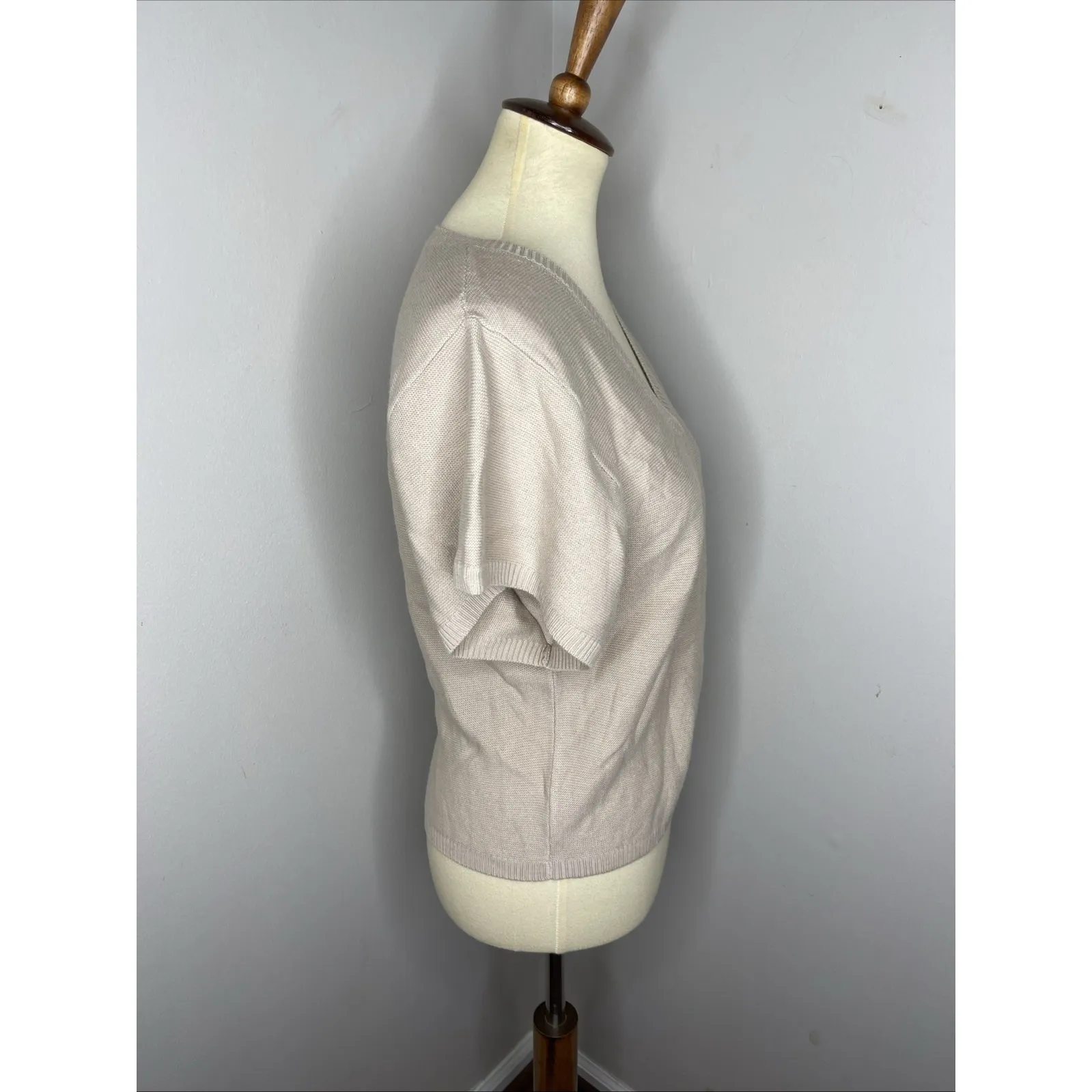 New The Reset R Label Mixer Wool Knit Sweater Short Sleeve Brown Line Small S - Image 4