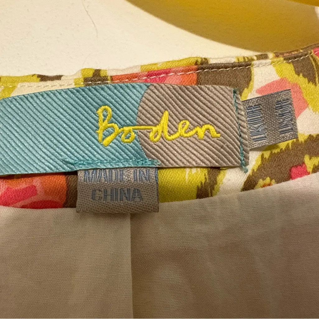 Boden Pink Green Floral Scoop Neck Short Sleeve Cotton‎ Dress Size 6R - Image 3