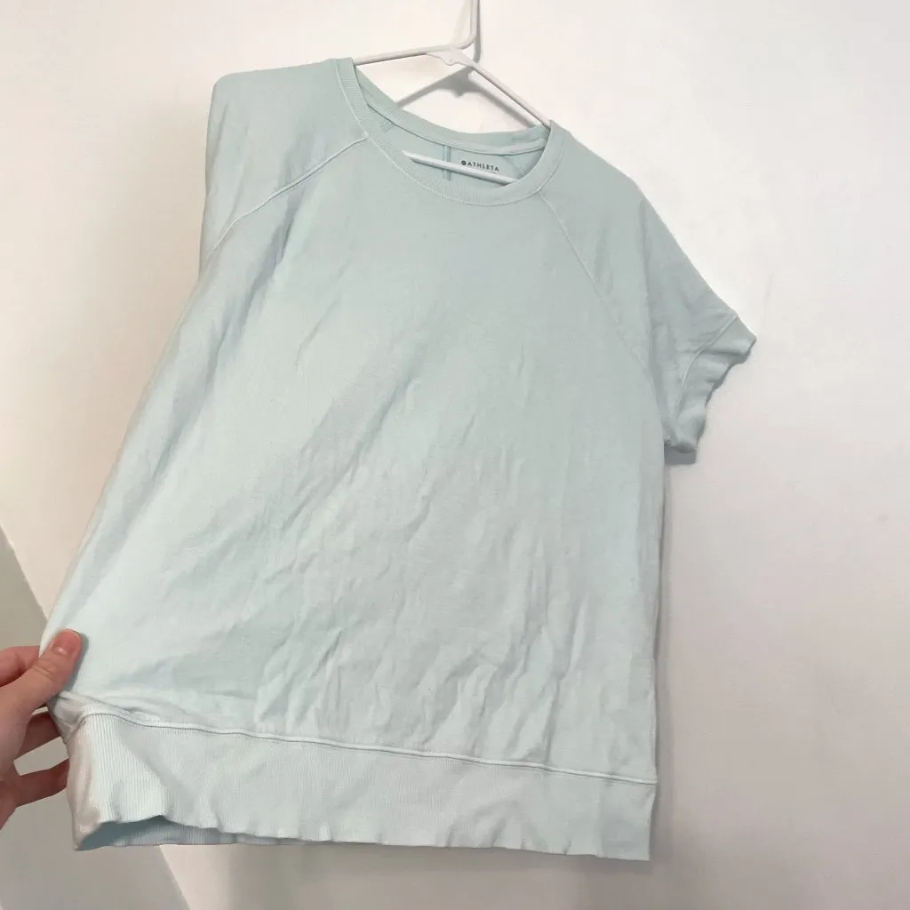 ATHLETA Sundown Sweatshirt Tee Pastel Blue Short Sleeve Cotton Pullover Crewneck - Image 12
