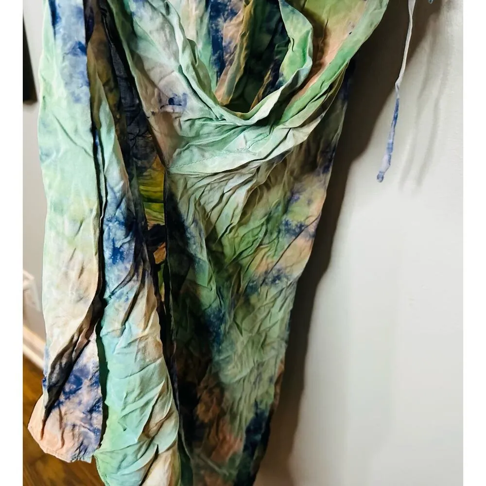 LOUNA Blue & Green Tie Dye Circle Cut Outs Mid Waist Mid Slit Maxi Dress size XL - Image 8