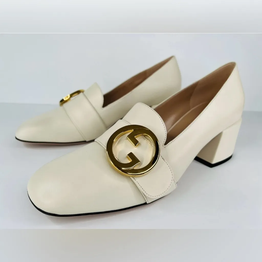 Gucci Blondie Women's Natural Gg Logo Leather Block Heel Pumps Size EU 40.5 - Image 11