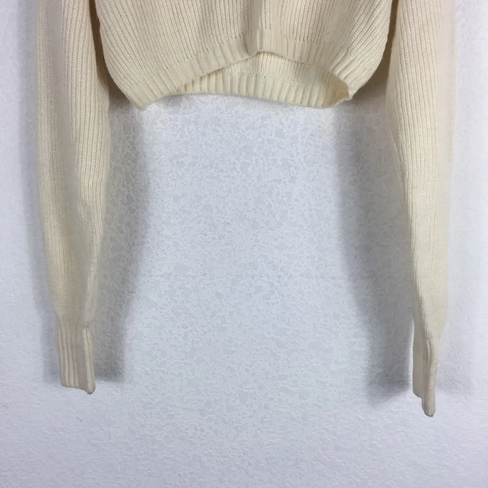 WeWoreWhat Danielle Bernstein Cream Collared Crop Knit Sweater Small - Image 12