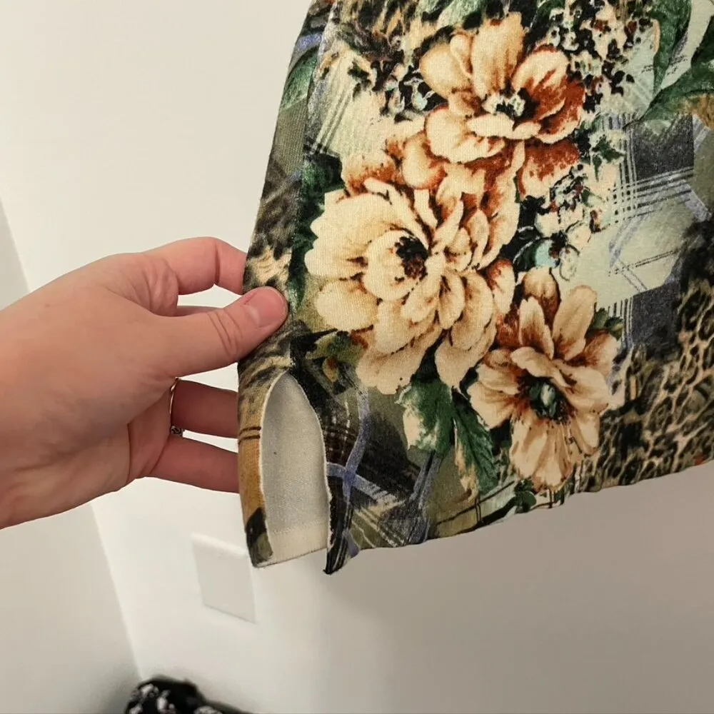 ALBERTO MAKALI Green Cream Leopard Cheetah Animal Floral Plaid 3/4 Sleeve Tunic - Image 6