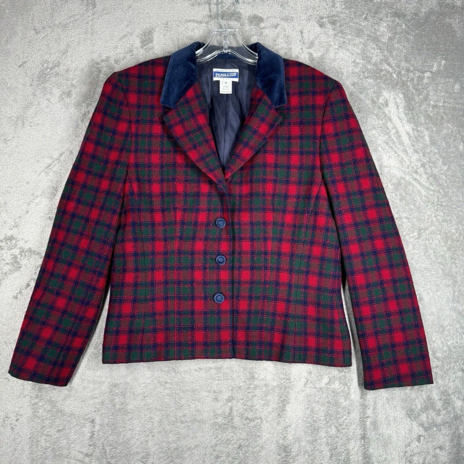 Pendleton Blazer‎ Womens 12 Red Green Tartan Plaid Wool Blend Preppy Academia - Image 2