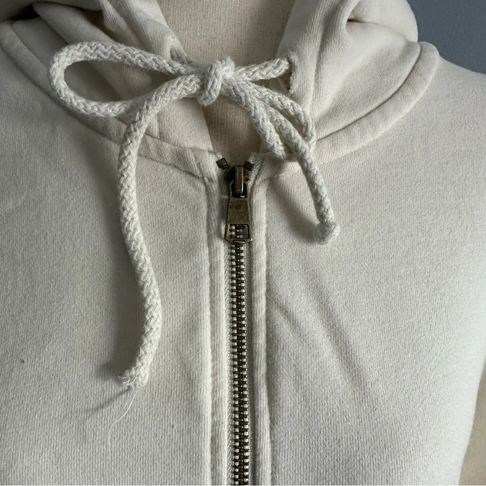 American Eagle Cream Zip-Up Hoodie Lightweight Full Zip Size Medium - Image 3