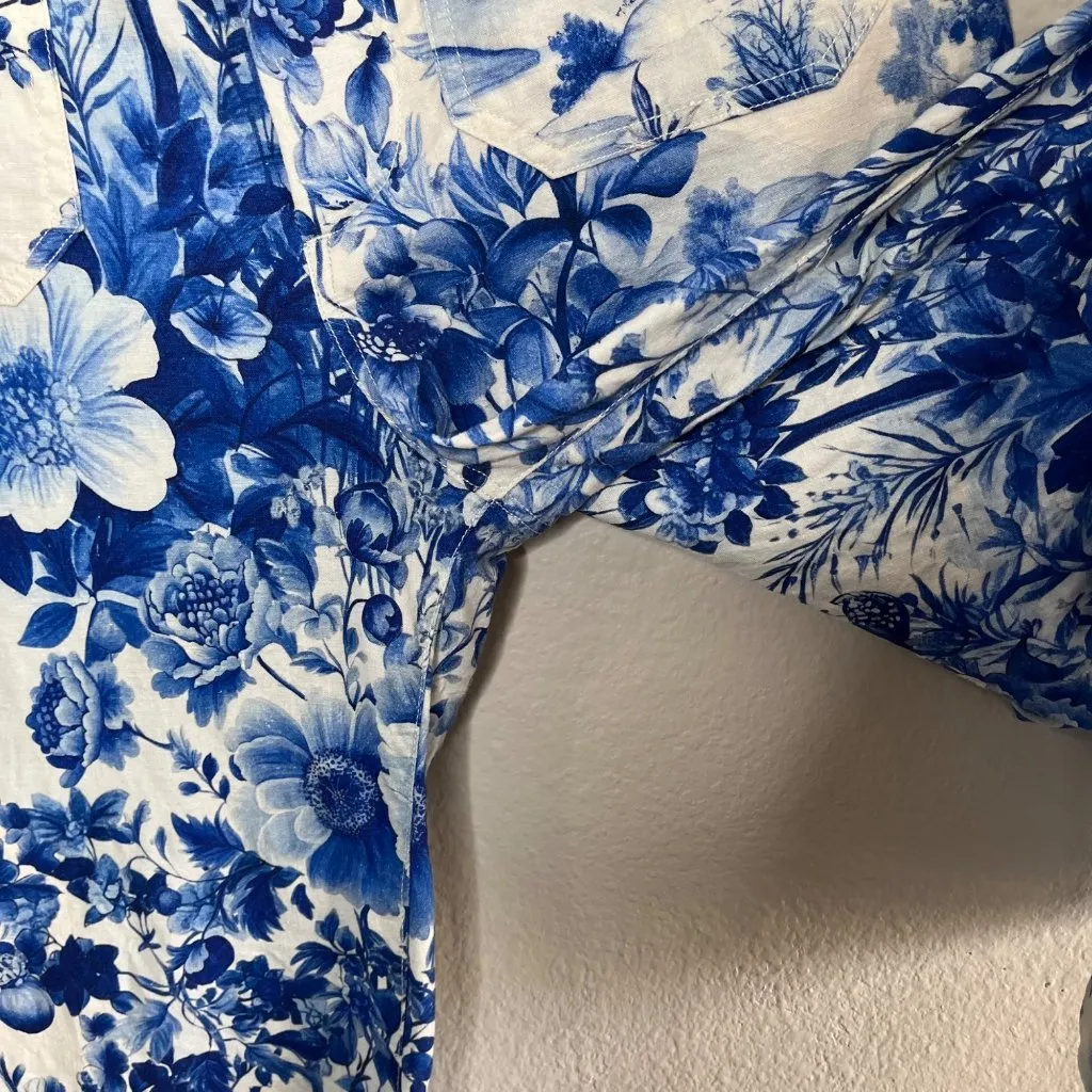 Maeve Anthropologie The Colette Blue Linen Floral Wide Leg Crop Pants Size 27 - Image 8