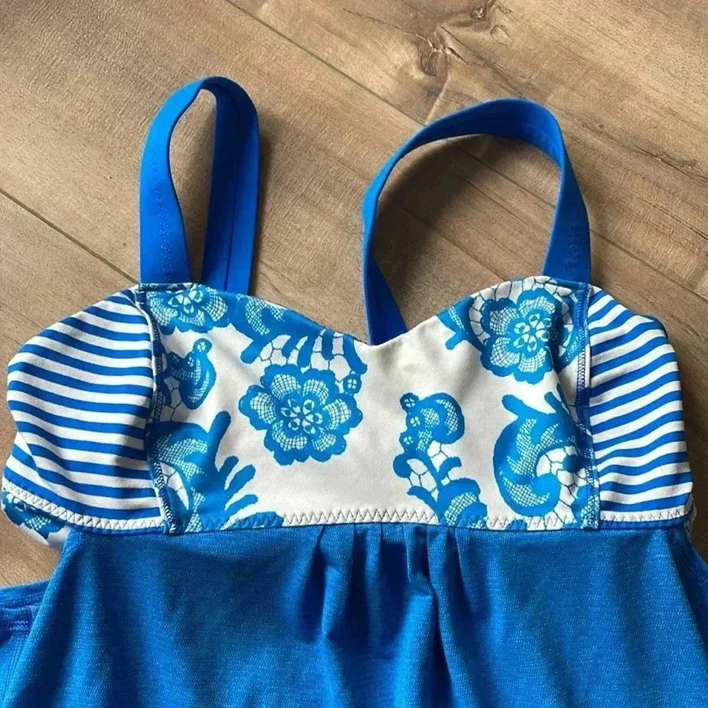 Lululemon Run: Back On Track Tank Laceoflage Polar Cream Beaming Blue Size 8 - Image 8