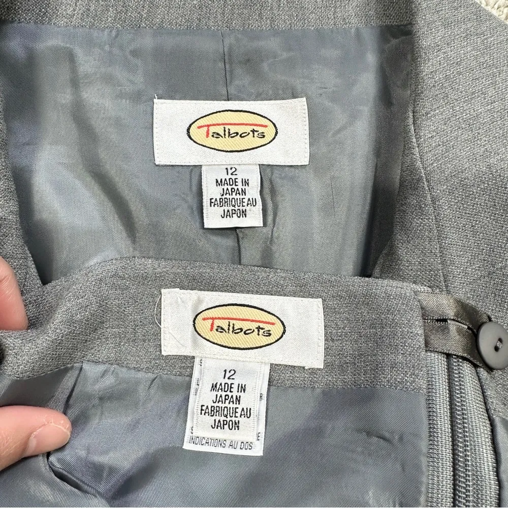 Talbots Women’s Vintage 100% Wool Set Blazer Single Breasted & Skirt in Gray 12 - Image 13