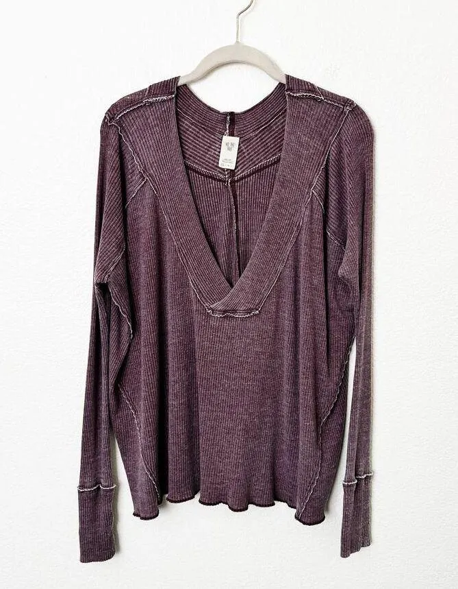 [Free People] Wine Purple Oceanview V-Neck Long Sleeve Oversized Thermal Top XS - Image 3