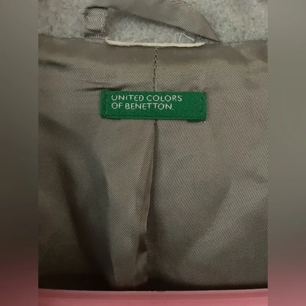 Vintage United Colors of Benetton Womens Sz 44 (M/L) Coat Gray Wool Trench Pea - Image 5