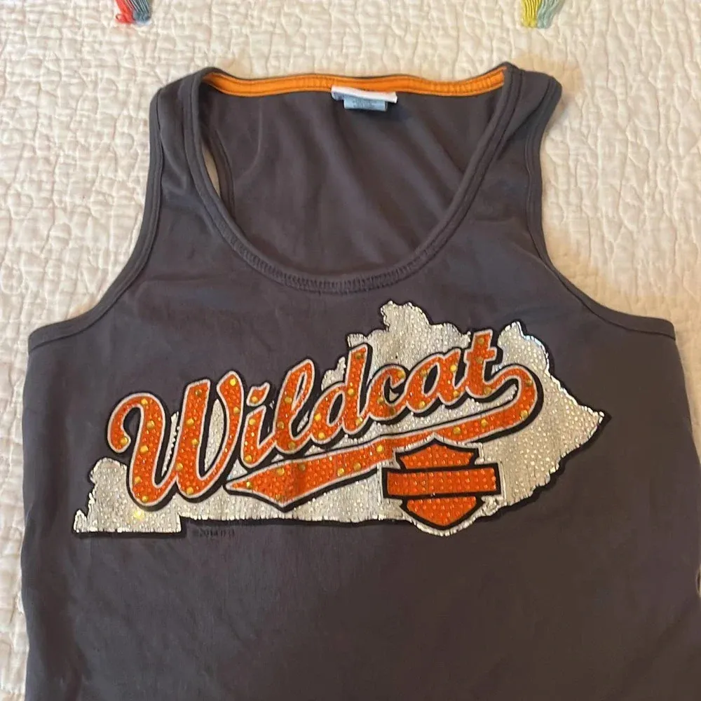 Harley Davidson Wildcats bling sparkle womens tank top medium Gray - Image 2