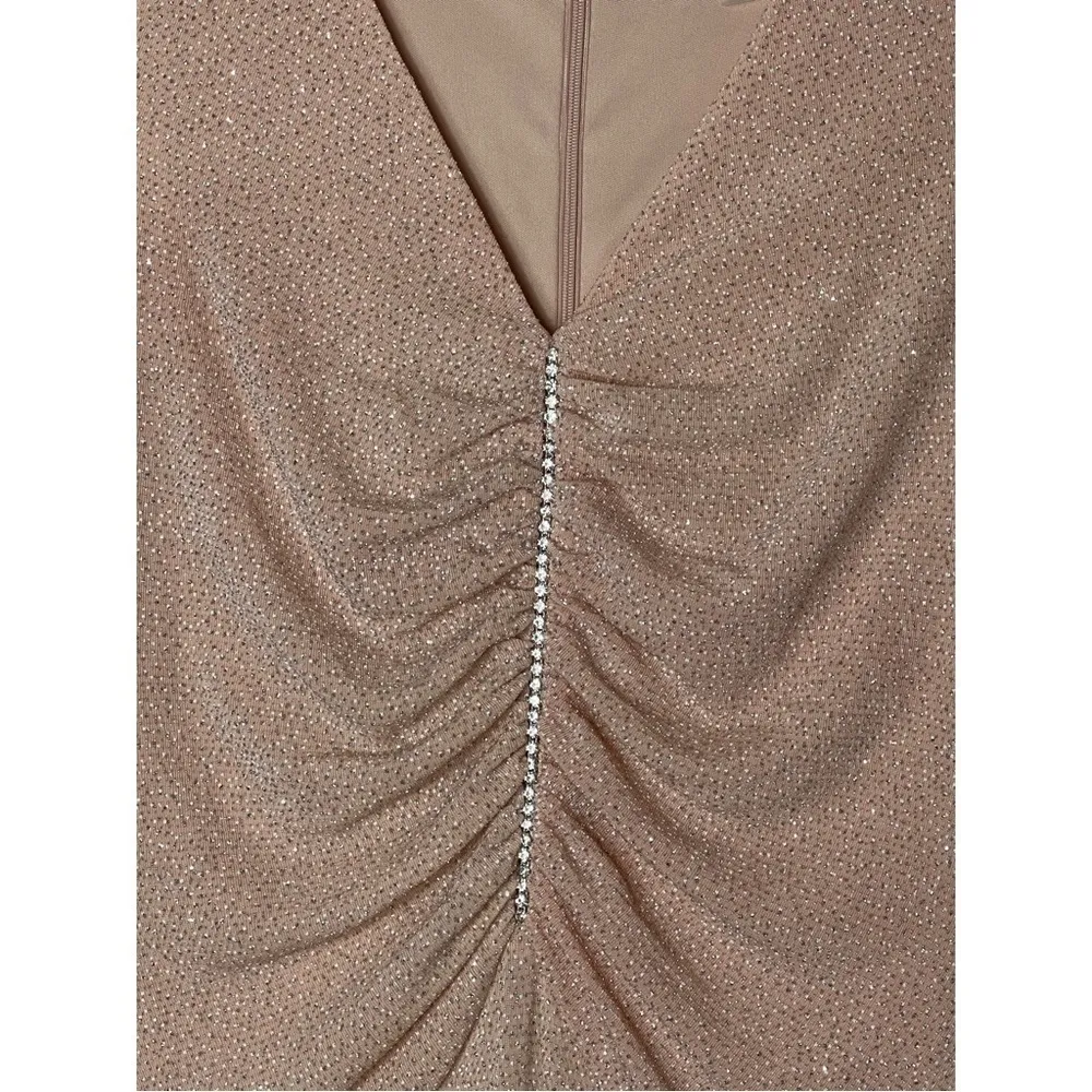 Calvin Klein Beige Glitter Knit Rhinestone Maxi Gown Dress Sleeveless Size 8 - Image 8