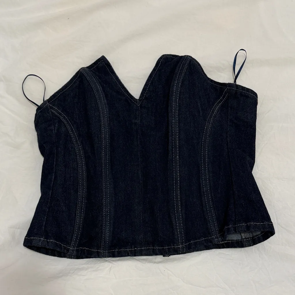 Zara Denim Corset Strapless Top XS - Image 2